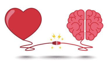 Coeur et cerveau reliés par un cable électrique