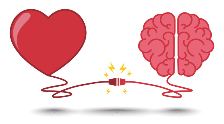 Coeur et cerveau reliés par un cable électrique