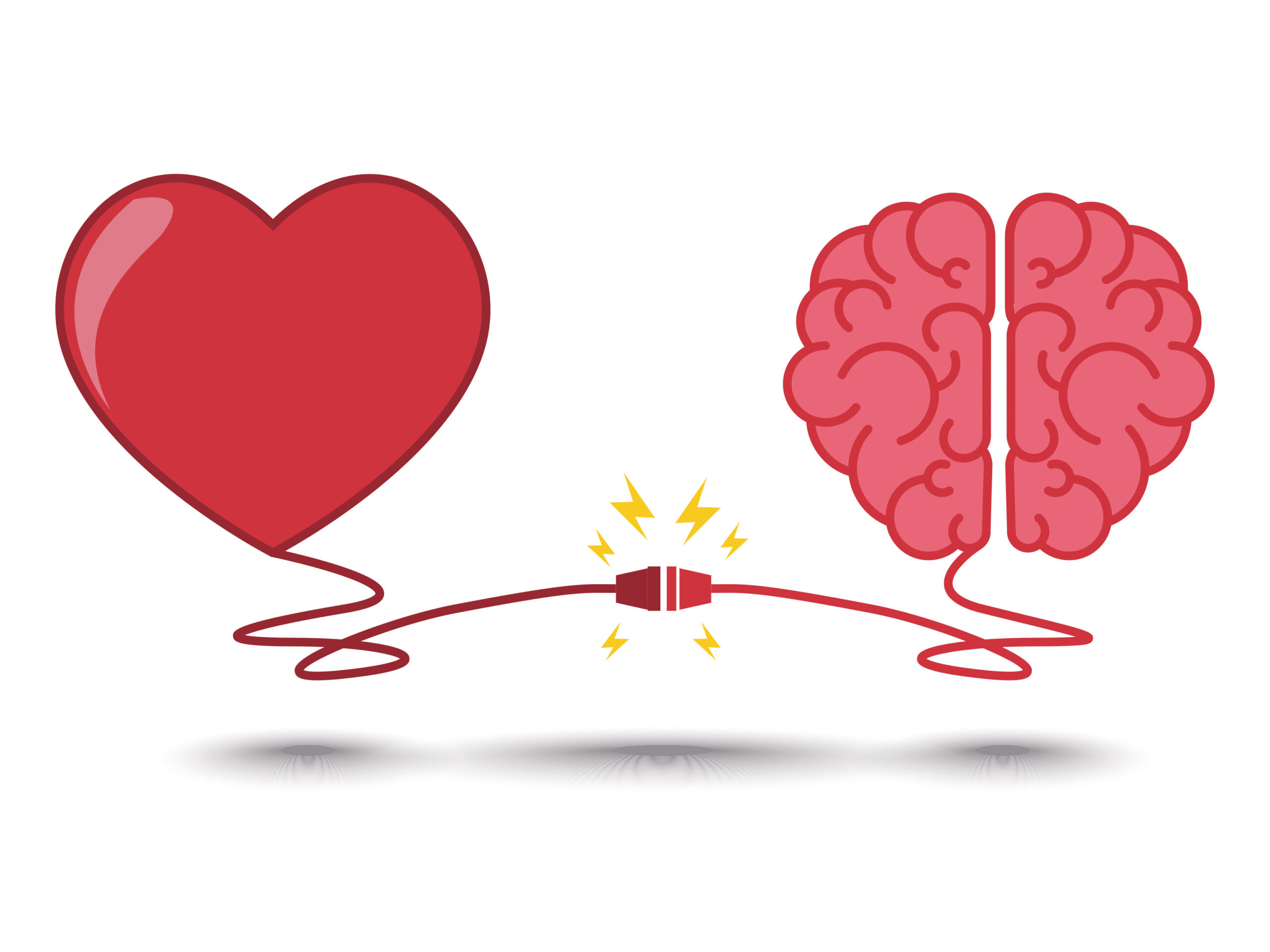 Coeur et cerveau reliés par un cable électrique